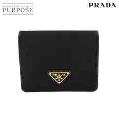 未使用 展示品 プラダ PRADA 二つ折り コンパクト 財布 ナイロン サフィアーノ レザー ブラック 1MV204 ゴールド 金具 90291018