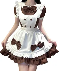 mewin バレンタイン コスプレ ブラウン リボン メイド服 カチューシャ付き チョコレート ドレス(ホワイト,  Free Size)