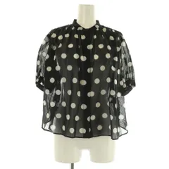 トゥモローランドコレクション TOMORROWLAND collection 24SS ルコットンドットプリント ギャザーブラウス 五分袖 バンドカラー シアー 36 ブラック /MY ■OS