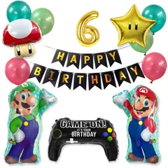 6歳用【新品】ゲーム好きにピッタリなマリオブラザーズとコントローラーでお祝いセット（13pc)バースデーガーランド パーティバルーンセット風船 パーティ 飾り こども ギフト                          