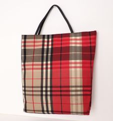 BURBERRY バーバリー チェック 縦型 ハンドバッグ レッド ビジネスバッグ レザーハンドル 仕事鞄