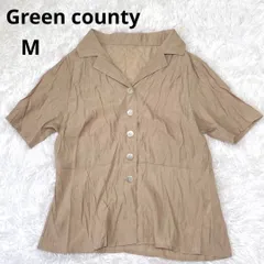 Green county 薄手 半袖 シャツ ブラウス シワ加工 ブラウン 茶色