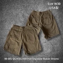 90-00s QUIKSILVER Herringbone Baker Shorts クイックシルバー ヘリンボーンベイカーショーツ ベージュ W30 米国製 USA製 ロゴパッチ カーゴポケット ワイドシルエット ストリート スポーツ サーフブランド