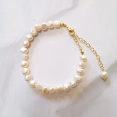 2021　秋冬　新作　淡水　バロックパール　ホワイト　ゴールド　ブレスレット
