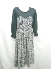 ◇ ⊂ OLIVE des OLIVE オリーブ デ オリーブ 千鳥柄 長袖 ロング丈 ワンピース サイズF ブラック グレー レディース E  【1410290018156】