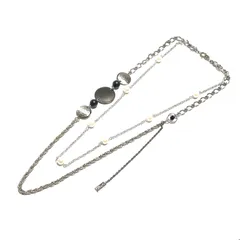 アクセサリー　2連タイプ　チェーンネックレス　メタルパーツ＆樹脂パール　シルバーカラー　ハンドメイド　[CN-D]