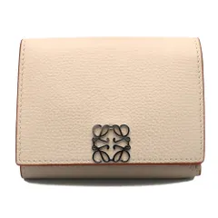 【天白】ロエベ C821TR2X02 三つ折り財布 アナグラム トライフォールド ウォレット ベージュ ペブルグレインカーフ シルバー金具 財布 箱