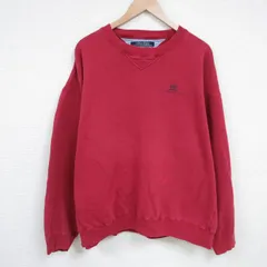 XL/古着 トミーヒルフィガー TOMMY HILFIGER 長袖 ブランド スウェット メンズ 90s ワンポイントロゴ 大きいサイズ クルーネック 赤 レッド
