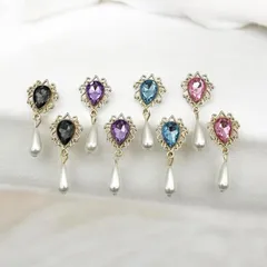 ドロップ型ストーンとパールチャーム 同色2個 ピアス 大ぶりパーツ 手作りアクセサリーパーツ pt-2882