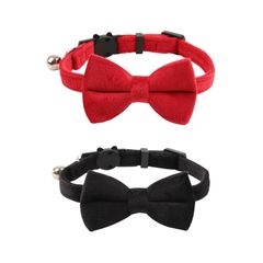 新品 wowjimi 首輪 2個入り ペット 猫 子猫 犬 軽量 調節可能 可愛い 蝶結び付き 鈴付き 外れないタイプ ソフトベルベット製 おしゃれ 安全性 通気性 柔らかい (赤+ブラック)