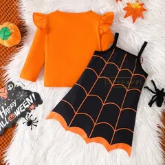 ハロウィン ベビー セットアップ 長袖 トップス Tシャツ サロペット 2点セット 女の子 ハロウィーン衣装 コスプレ 衣装 カボチャ柄 カボチャ衣装 子供 仮装 1-4歳 5NEc635