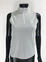 【USED】PUMA プーマ ポリエステル ハーフジップ ハイネック ノースリーブ シャツ ロゴ刺繍 グレー系 レディース L ゴルフウェア