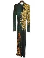 DSQUARED2 ディースクエアード 20SS TIGER & FLOWER Dress タイガーフラワーロングドレスワンピース グリーン Mのサムネイル