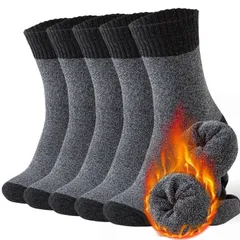 [MOSOTECH] 靴下 メンズ 冬 暖かい 5足セット 厚手 防寒 あったか 吸汗消臭 耐久性 保温 登山 靴下 24-28㎝