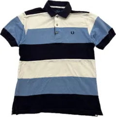 FRED PERRY ☆ ボーダー デザイン 半袖 ポロシャツ ホワイト ブルー ネイビー M 春夏 アメカジ ストリート 古着 フレッドペリー ■F244