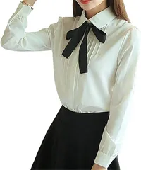 Momo's market(モモズ マーケット) ブラウス 長袖 シフォン レディース ボウタイ リボン( ホワイト,  XL)