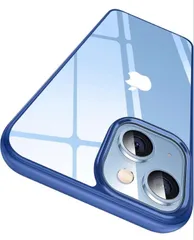 ★CASEKOO iPhone 15 / 14 Plus 用 ケース クリア 耐衝撃 米軍MIL規格 黄変防止 ストラップホール付き ワイヤレス充電対応 （クリスタルネイビーブルー）