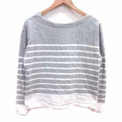 コムサイズム COMME CA ISM ONIGIRI カットソー スウェット ボーダー 長袖 9 M グレー 白 ホワイト /YK