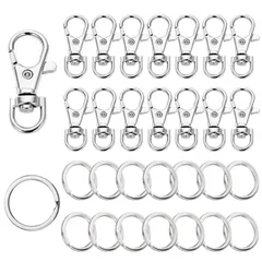 【迅速発送】サムコス ナスカン 二重リング キーホルダー 回転フック 金具 パーツ 38mm 平キーリング ダブルリングー 28mm DIY用 アクセサリーナスカン 手芸用品 手作り シルバー 15個入り
