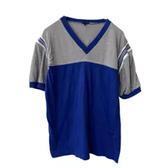 半袖 切替 Tシャツ M～ ブルー グレー Ｖネック シングルステッチ レトロ 古着卸 アメリカ仕入 a707-5527