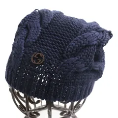 極美品●GUCCI グッチ 300052 ウール100％ インターロッキングG ケーブルニット帽/ニットキャップ ネイビー M イタリア製 正規品 メンズのサムネイル