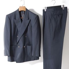 クリスチャンディオール Christian Dior Vintage ウール モヘア メタルボタン ダブルブレステッド スーツ 92 82 165 M-L ブルーグレー メンズ 正規品 5-ZB052