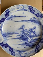戦時中の レトロ な 統制陶器 青白磁の風景画 直径 27cm - メルカリ