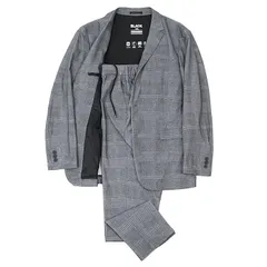 SALE【極美品】BLACK LABEL CRESTBRIDGE ブラック レーベル クレストブリッジ スーツ セットアップ グレンチェック テーラード ジャケット アンコン 背抜き スラックス ストレッチ カジュアル メンズ L グレー 灰色 ベトナム製