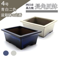 【未使用】盆栽鉢 4号 長角反鉢 陶器 おしゃれ 専門店 青 白 四日市萬古焼 四角 浅型 小品 小さい 雑木 松柏 植木鉢 約13.5センチ うめきち盆栽用品店
