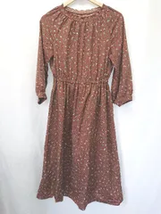 ◇ Θ ehka sopo エヘカソポ 花柄 長袖 膝下丈 ワンピース サイズF ブラウン レディース E  【1506110010155】