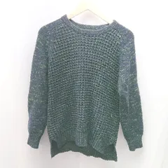◇ HARE ハレ Uネック ケーブル 起毛 総柄 シンプル ストレッチ スリット 長袖 ニット サイズS グリーン系 メンズ E  【1304120020689】