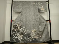 平和屋着物●訪問着　枝花文　黒地　金彩　正絹　逸品　AAAZ4782ck