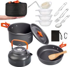 Overmont DS-300 アルミ クッカーセット アウトドア鍋 アウトドアケトル キャンピング 調理器具 収納袋付き 2~3人に適応