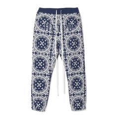 MAYO PAISLEY EMBROIDERY NYLON LOUNGE PANTS - BLUE