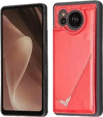 【在庫処分】【 Antimam 】背面カード 手帳型ケース AQUOS Sense7/docomo SH-53C/au SHG10/UQ mobile 対応 SHARP マホバックカバー（ レッド）手作り お洒落シンプル 軽量 耐久性 カード収納 スタのサムネイル