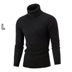 [L]秋冬 コーデ メンズ  服 シンプル ファッション オシャレ 大人 かっこいい 大きいサイズ ストリート 紳士服  タートルネック セーター ボトム スリム セーター 黒