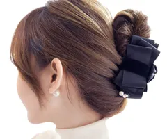 【在庫処分】まとめ髪 アクセサリー アレンジ 髪飾り ヘアー 飾り ヘアアクセ 髪留め バンス 留め クリップ 髪 パール 髪どめ リボン リボン 冠婚葬祭 ワニクリップ ブラック バンスクリップ ヘアクリップ Berrylily 挟むだけ！不器用さんでもでき