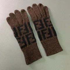未使用品FENDIフェンディ手袋☆黒茶色ブラウン ニット グローブズッカ柄FF