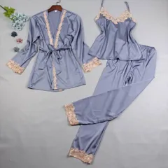 3点セット パジャマ 部屋着 寝巻き ナイトウェア キャミソール ガウン ミニ丈 袖あり ノースリーブ 長袖 Vネック 襟なし ストレート 刺繍 ウエストリボン 前開き スリーピース かわいい 大人可愛い きれいめ シンプル 大人 上品 おしゃれ 大人女子 ラ
