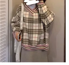 セーター チェック スウェーター ネック 体型カバー 柔らか おしゃれ シンプル ゆったり 大人 韓国 ファッション 誕生日 プレゼントHZQ6094