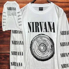 長袖 Tシャツ ロンT ニルバーナ NIRVANA 白 tee ティーシャツ バンド ロック ツアー ライブ 映画 ムービー キャラ 両面 プリント 派手 奇抜 古着 ビンテージ vintage メタル ラッパー アーティスト  2500 p20/