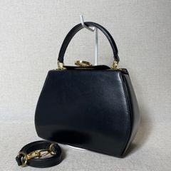 ゴールドファイル ミニハンドバッグ 2way がま口 レザー ブラック 保管