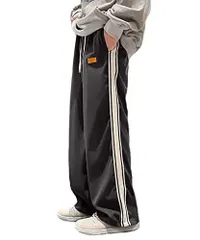 グレー_L [ガナタ] ジャージ メンズ 下 スウェットパンツ ルームウェア ライン サイドライン パンツ 薄手 ズボン 大きいサイズ 春夏 スウェット おしゃれ 長パンツ ゆったり ビッグシルエット ボトムス 外出 ワイドパンツ 休日 レジャーウェア ジーパ