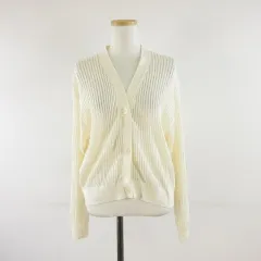 ユニクロ UNIQLO メッシュVネックショートカーディガン 長袖 オフホワイト 白 L *A199