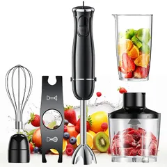 【最強モデル・1台6役】ハンドブレンダー 離乳食 ブレンダー 800W 電動 ミキサー ハンドミキサー 氷・肉・果物・野菜 泡立て器 ジューサー フードプロセッサー 調理器具 家庭用 (ブラック) 1