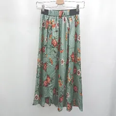 ◇ ⊂Φ ZARA ザラ 花柄 膝下丈 Aライン スカート サイズ24 グリーン系 レディース E  【1506130014775】