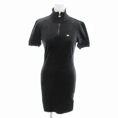 アディダスオリジナルス adidas originals ワンピース ハーフジップ トレフォイル パッチ ベロア ひざ丈 半袖 M 黒 ブラック /HO ■MA