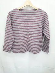 ◇ Θ URBAN RESEARCH DOORS アーバンリサーチ ボーダー 長袖 Tシャツ カットソー サイズONE グレー パープル レディース E  【1411070013033】