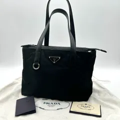 【美品】プラダ ハンドバッグ ミニトート ナイロン 三角プレート ブラック サフィアーノ 中古