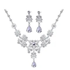 【色: シルバー】ネックレス ウエディング イヤリング セット フラワー ブライ